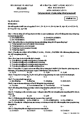 Đề kiểm tra chất lượng học kì I môn Hóa học Lớp 12 - Mã đề 213 - Năm học 2016-2017 - Sở GD & ĐT Bắc Giang